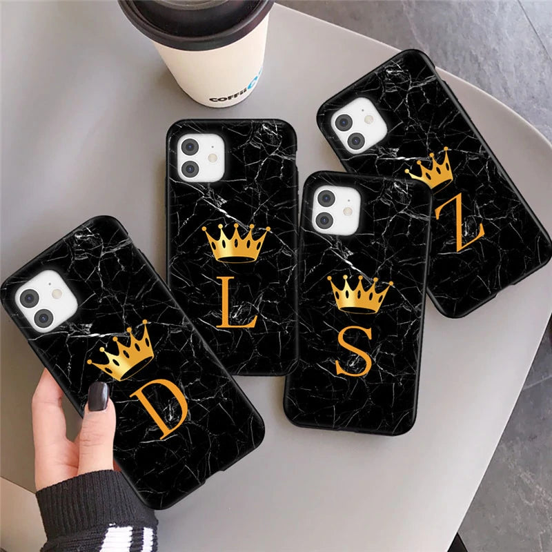 Black Marble Letter Series iPhone Cases